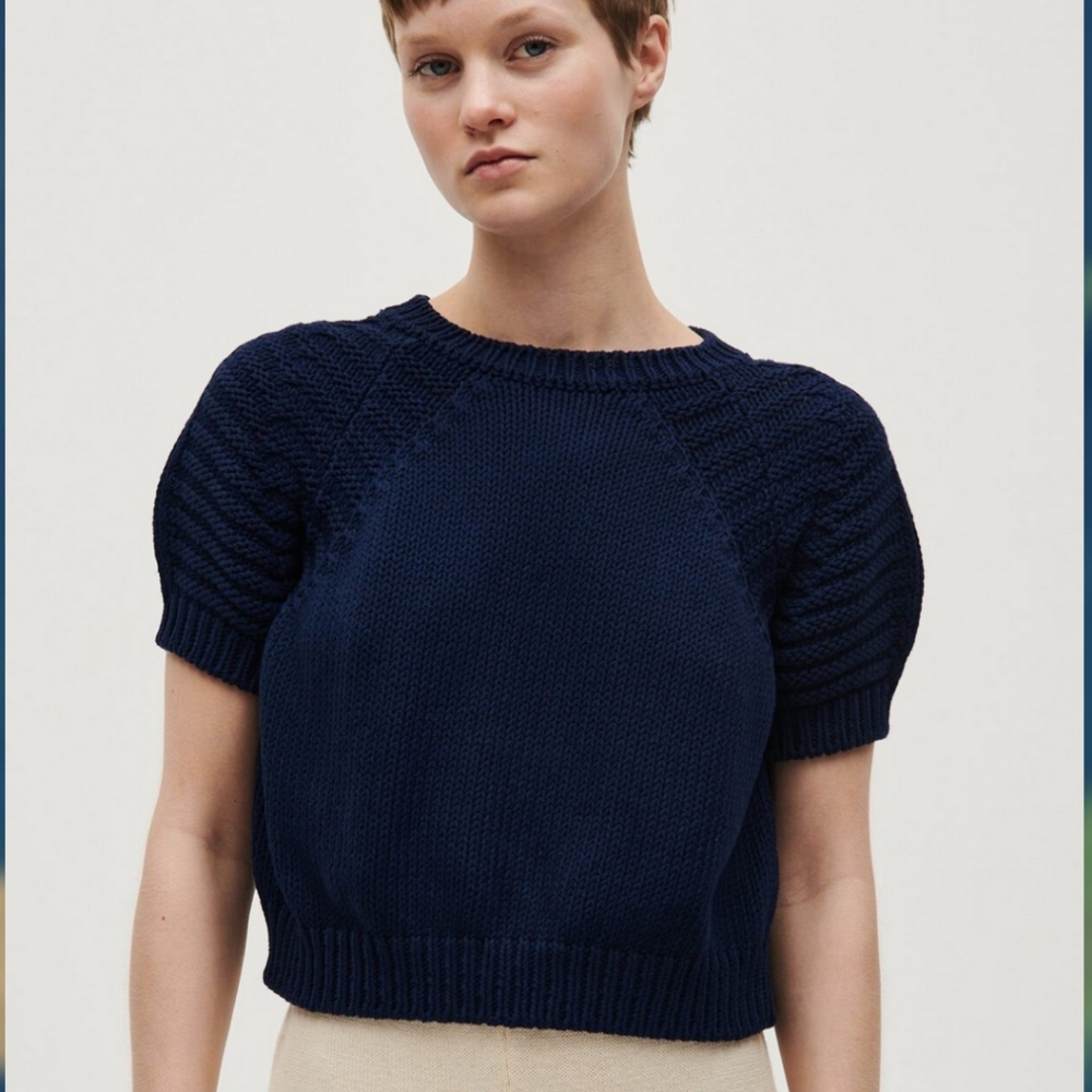 Babaa No 2 jumper Navy blue Crew Neck Sweater with Puff Sleeves